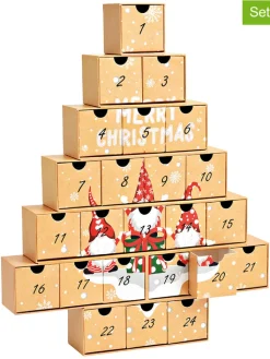 G. Wurm Adventskalender<24tlg. Set: Adventskalender "Merry Christmas" in Beige - (B)38 x (H)48 x (T)6 cm