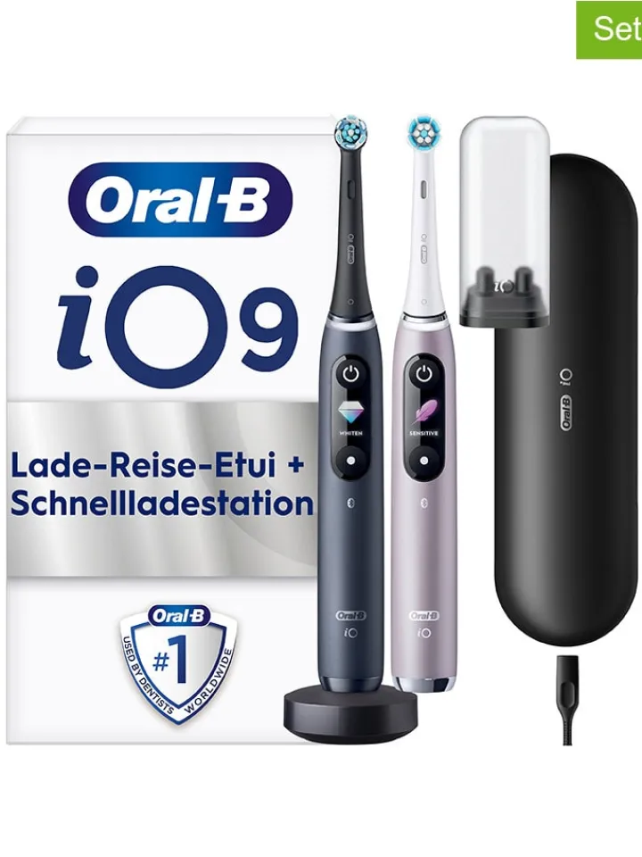Oral-B Technik|Zahn & Mundpflege<2tlg. Set: Elektr. Zahnbürsten "iO Series 9" in Rosa/ Schwarz