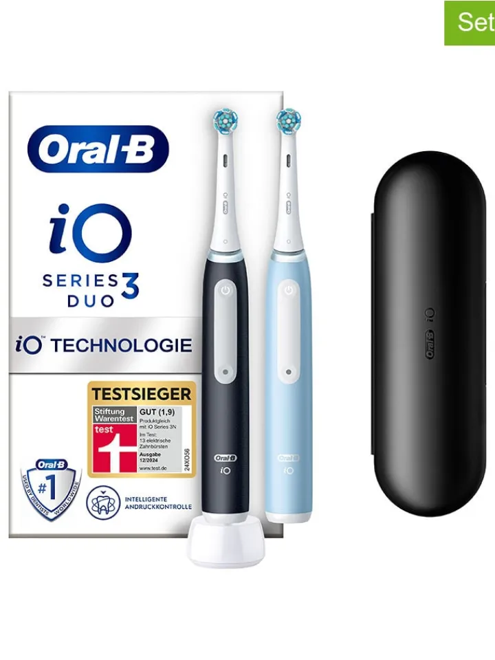 Oral-B Technik|Zahn & Mundpflege<2tlg. Set: Elektr. Zahnbürsten "iO Series 3" in Schwarz/ Hellblau