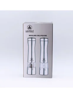 Laguiole Gedeckter Tisch<2tlg. Set: Elektrische Salz- & Pfeffermühle in Silber - (H)23 cm