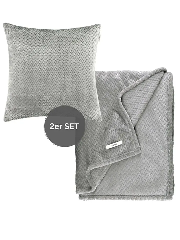 ESPRIT Wohndecken & Plaids<2tlg. Set: Plaid & Kissenhülle "Comfy" in Grau