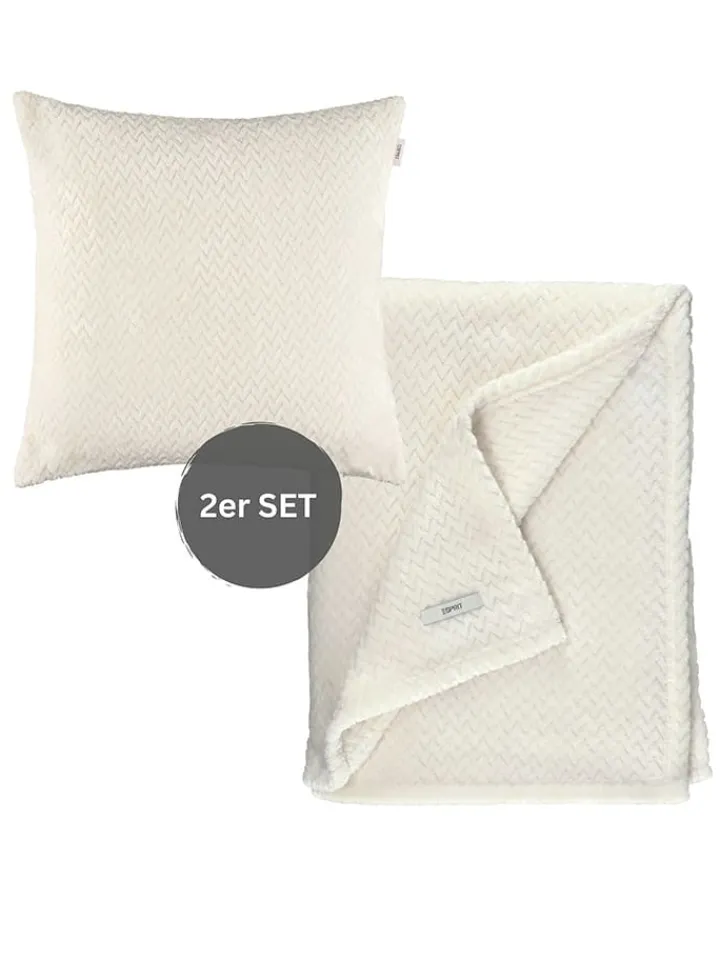 ESPRIT Wohndecken & Plaids<2tlg. Set: Plaid & Kissenhülle "Comfy" in Creme