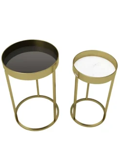 Playboy Tische<2tlg. Set: Säulentisch/Beistelltisch "MARY" in Gold - (B)39x(H)63x(T)39cm