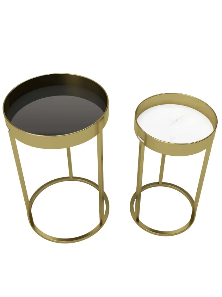Playboy Tische<2tlg. Set: Säulentisch/Beistelltisch "MARY" in Gold - (B)39x(H)63x(T)39cm