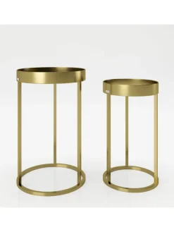 Playboy Tische<2tlg. Set: Säulentisch/Beistelltisch "MARY" in Gold - (B)39x(H)63x(T)39cm