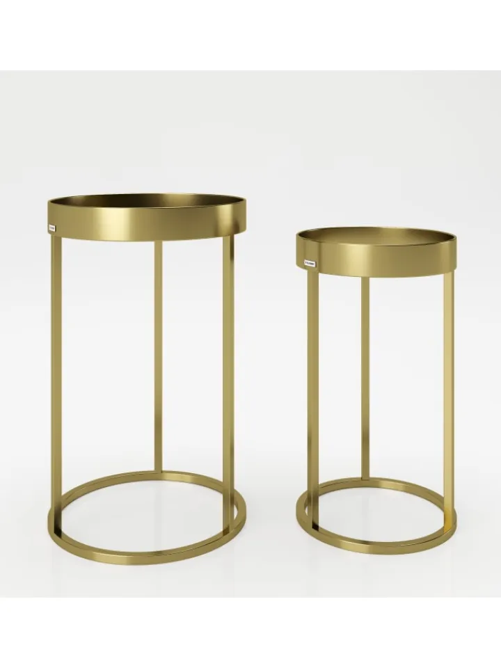 Playboy Tische<2tlg. Set: Säulentisch/Beistelltisch "MARY" in Gold - (B)39x(H)63x(T)39cm