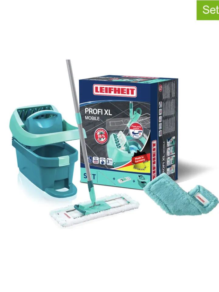 Leifheit Putz- & Waschutensilien<3tlg. Set: Wischtuchpresse "Profi XL Mobile" in Türkis