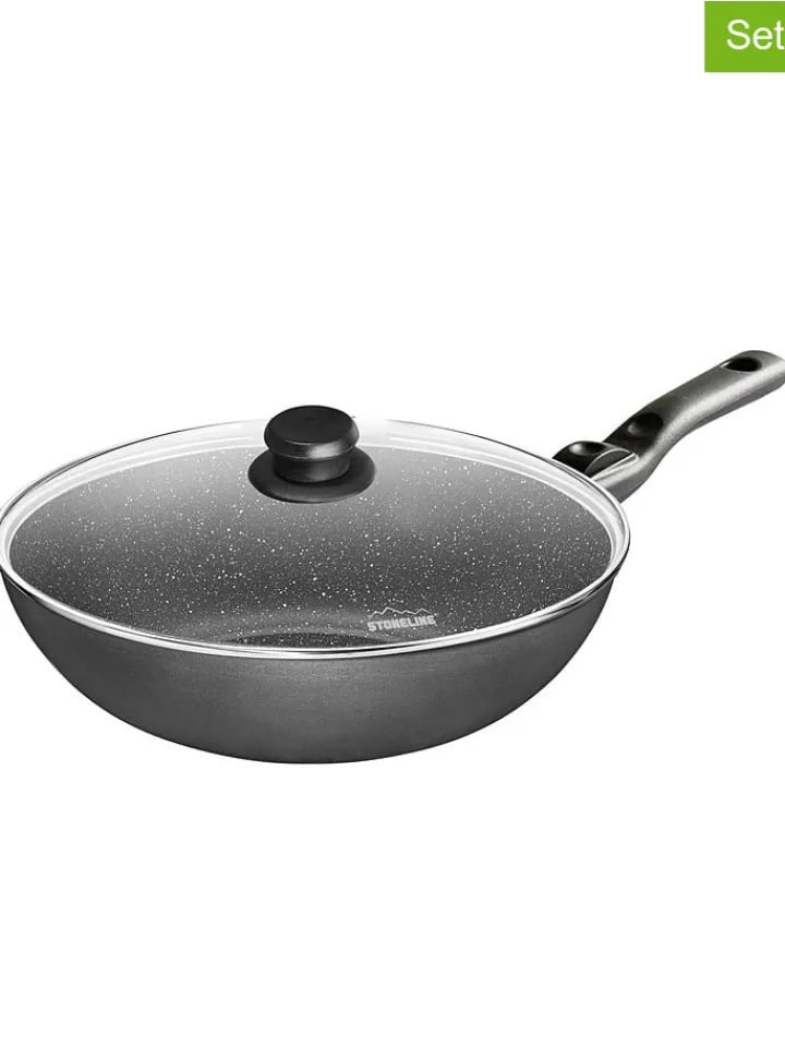 Stoneline Kochgeschirr<2tlg. Set: Wok in Grau - Ø 30 cm