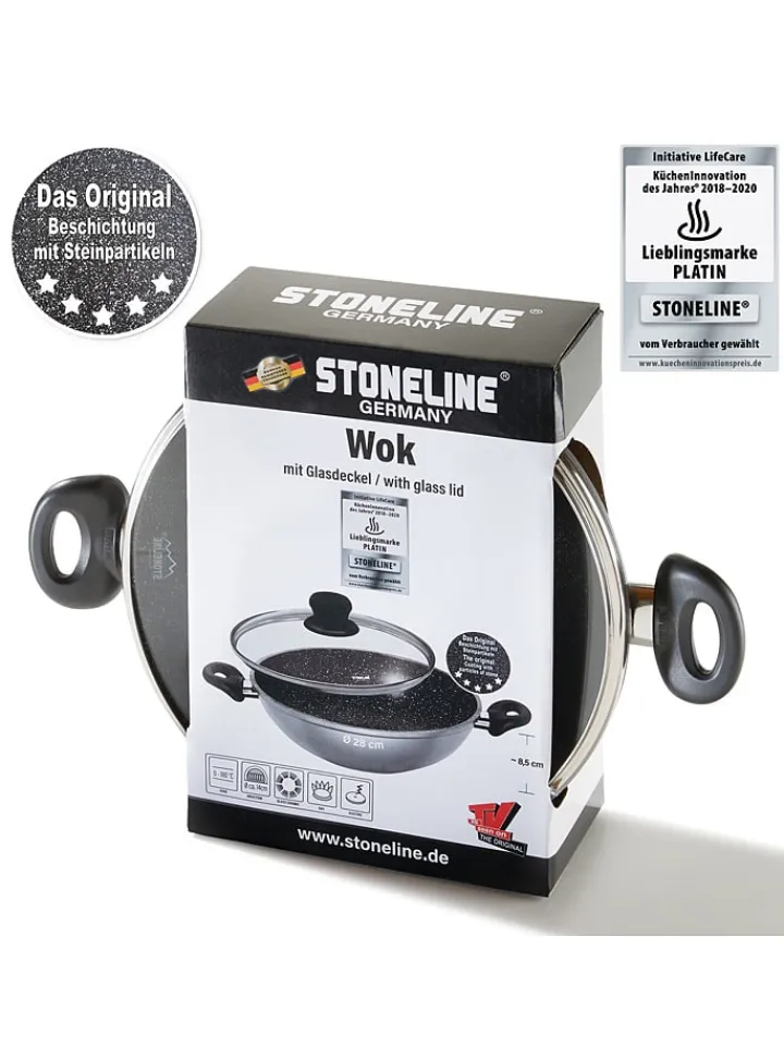 Stoneline Kochgeschirr<2tlg. Set: Wok in Grau - Ø 28 cm