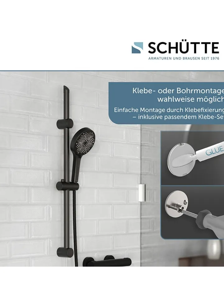 Schütte Badarmaturen<3tlg. Stangenbrause-Set ''Cordoba'' in Schwarz