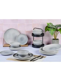 Björn Gedeckter Tisch<18tlg. Tafelservice "Stone" in Grau
