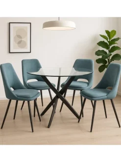 möbel-direkt Möbel-Sets<5tlg. Tischgruppe Esstisch mit Polsterstühlen in blau