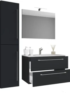 VCM Badezimmermöbel<4-tlg. Waschplatz Waschtisch Badinos Schublade SP in Schwarz