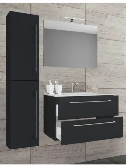 VCM Badezimmermöbel<4-tlg. Waschplatz Waschtisch Badinos Schublade SP in Schwarz