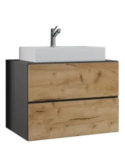 VCM Badezimmermöbel<2-tlg. Waschplatz Waschtisch Lendas S Schublade in Anthrazit / Honig-Eiche