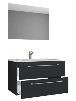 VCM Badmöbel<3-tlg. Waschplatz Waschtisch Badinos Schublade SP in Schwarz
