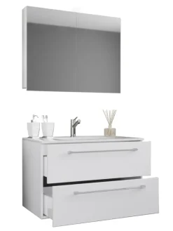 VCM Badezimmermöbel<3-tlg. Waschplatz Waschtisch Badinos Schublade SC in Schwarz