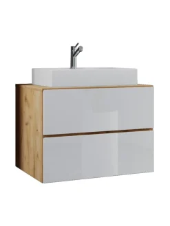 VCM Badezimmermöbel<2-tlg. Waschplatz Waschtisch Lendas S Schublade in Honig-Eiche / Weiß