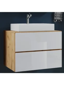 VCM Badezimmermöbel<2-tlg. Waschplatz Waschtisch Lendas S Schublade in Honig-Eiche / Weiß