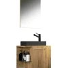 VCM Badezimmermöbel<3-tlg Waschtisch Hausa Spiegel Toilette Schwarz in Honig-Eiche