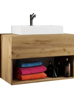 VCM Badmöbel|Badezimmermöbel<2-tlg. Waschtisch Waschplatz Badmöbel Lendas II in Honig-Eiche