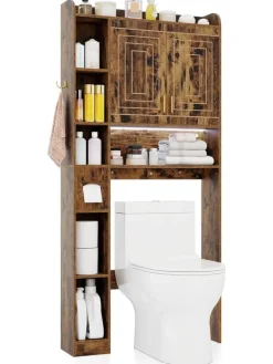 COSTWAY Badezimmermöbel<Toilettenregal mit Beleuchtung in Braun