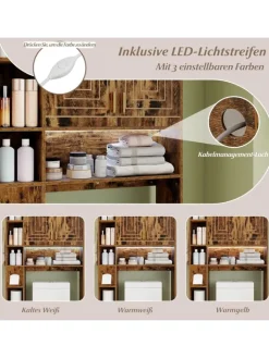 COSTWAY Badezimmermöbel<Toilettenregal mit Beleuchtung in Braun