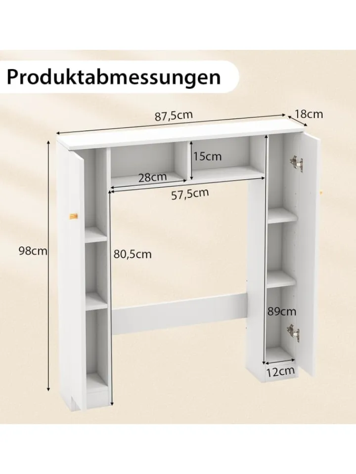 COSTWAY Badezimmermöbel<Toilettenschrank Bad Überbauschrank in Weiß