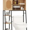 COSTWAY Badmöbel|Badezimmermöbel<Toilettenschrank mit PE-Rattan Tür in Hellbraun