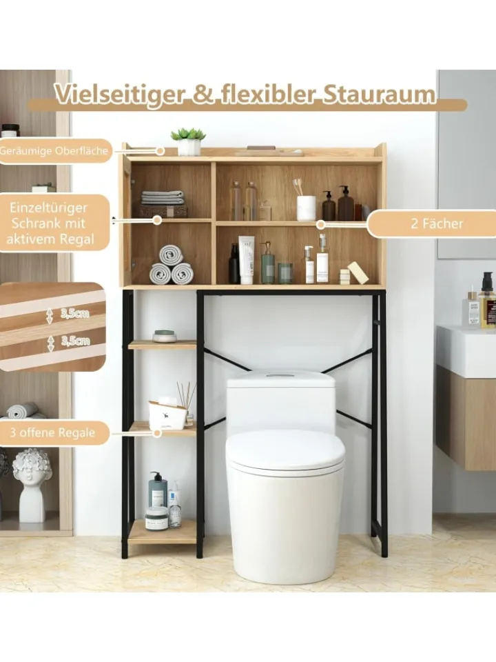 COSTWAY Badmöbel|Badezimmermöbel<Toilettenschrank mit PE-Rattan Tür in Hellbraun