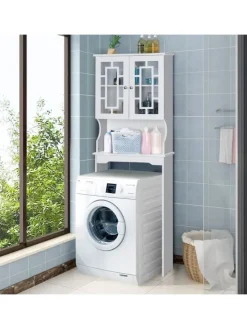 COSTWAY Badezimmermöbel<Toilettenschrank mit Tür in Weiß