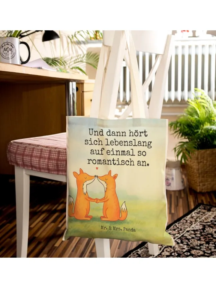 Mr. & Mrs. Panda Einkaufstaschen & -Trolleys<Tote Bag Füchse Liebe Design mit Spruch in Weiß