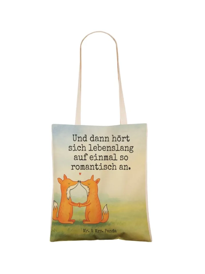 Mr. & Mrs. Panda Einkaufstaschen & -Trolleys<Tote Bag Füchse Liebe Design mit Spruch in Weiß