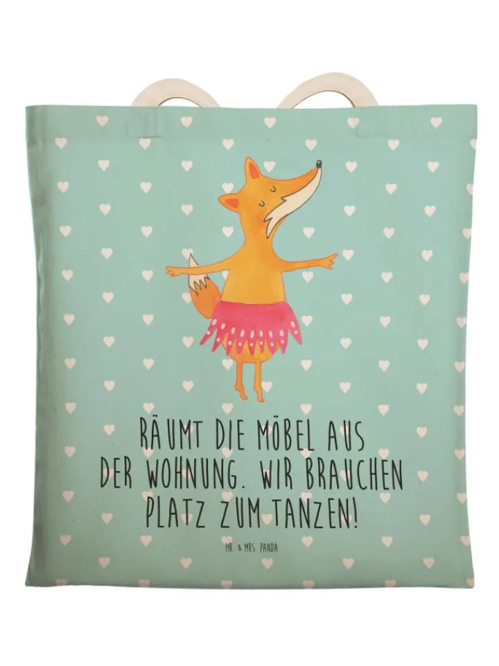 Mr. & Mrs. Panda Einkaufstaschen & -Trolleys<Tote Bag Fuchs Ballerina mit Spruch in Türkis Pastell