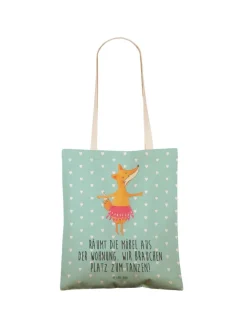 Mr. & Mrs. Panda Einkaufstaschen & -Trolleys<Tote Bag Fuchs Ballerina mit Spruch in Türkis Pastell