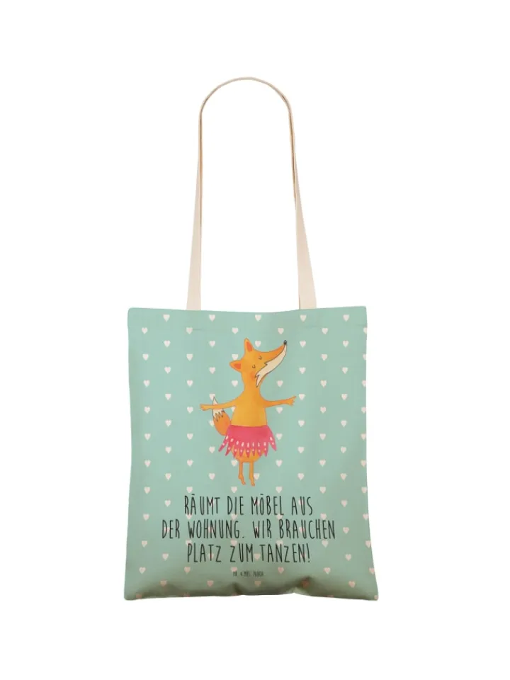 Mr. & Mrs. Panda Einkaufstaschen & -Trolleys<Tote Bag Fuchs Ballerina mit Spruch in Türkis Pastell
