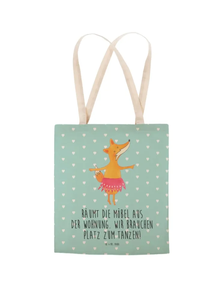 Mr. & Mrs. Panda Einkaufstaschen & -Trolleys<Tote Bag Fuchs Ballerina mit Spruch in Türkis Pastell