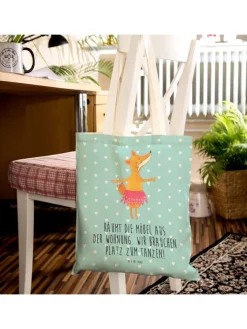 Mr. & Mrs. Panda Einkaufstaschen & -Trolleys<Tote Bag Fuchs Ballerina mit Spruch in Türkis Pastell