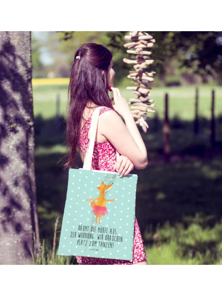 Mr. & Mrs. Panda Einkaufstaschen & -Trolleys<Tote Bag Fuchs Ballerina mit Spruch in Türkis Pastell