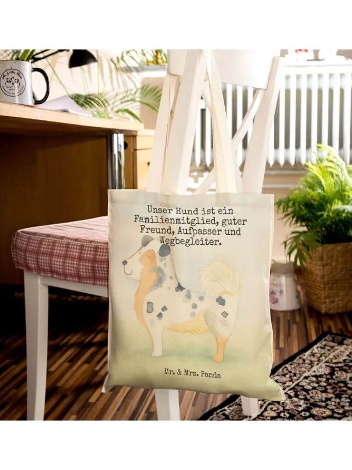 Mr. & Mrs. Panda Einkaufstaschen & -Trolleys<Tote Bag Hund Australien Shepherd Design mit Sp... in Weiß