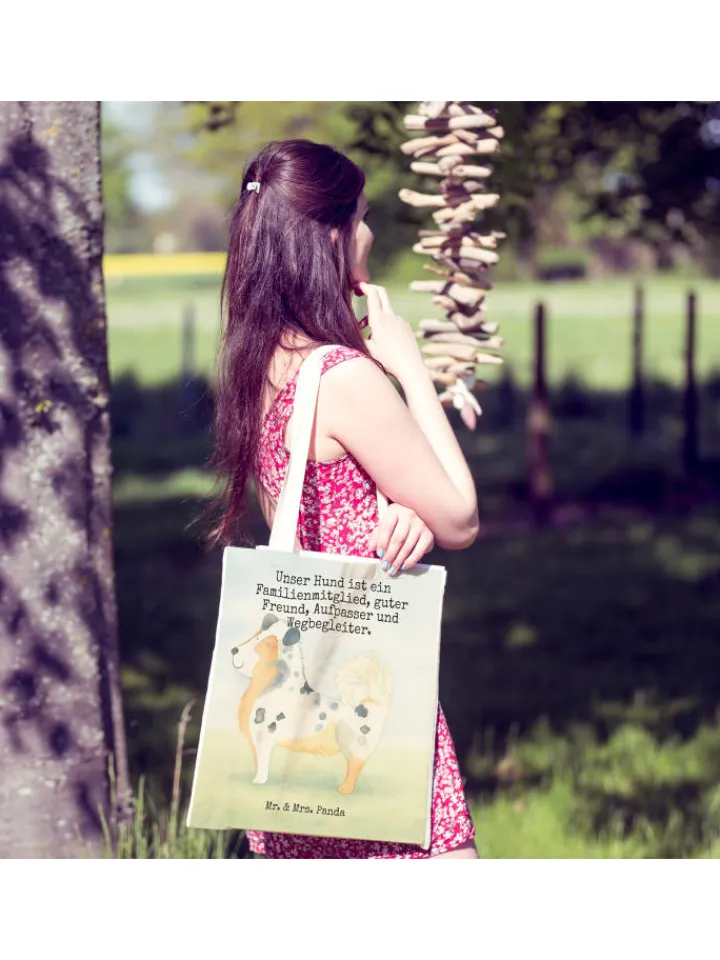 Mr. & Mrs. Panda Einkaufstaschen & -Trolleys<Tote Bag Hund Australien Shepherd Design mit Sp... in Weiß