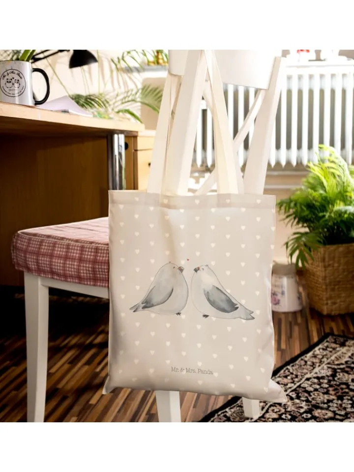 Mr. & Mrs. Panda Einkaufstaschen & -Trolleys<Tote Bag Turteltauben Liebe ohne Spruch in Grau Pastell