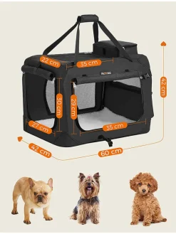 SONGMICS Hunde<Transportbox in Schwarz - (B)60 x (H)42 x (T)42 cm