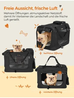 SONGMICS Hunde<Transportbox in Schwarz - (B)60 x (H)42 x (T)42 cm