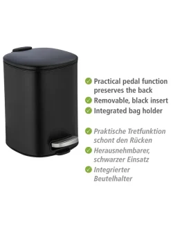 Wenko Mülleimer<Treteimer "Alassio" in Schwarz - 5 l