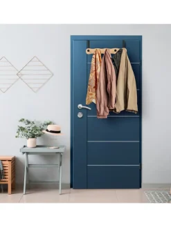 relaxdays Weitere Haushaltshelfer<Türgarderobe "5 Haken" in Natur/Schwarz - (B)40,5 x (H)14 x (T)7,5 cm