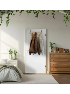 relaxdays Weitere Haushaltshelfer<Türgarderobe "5 Haken" in Natur/Schwarz - (B)40,5 x (H)14 x (T)7,5 cm