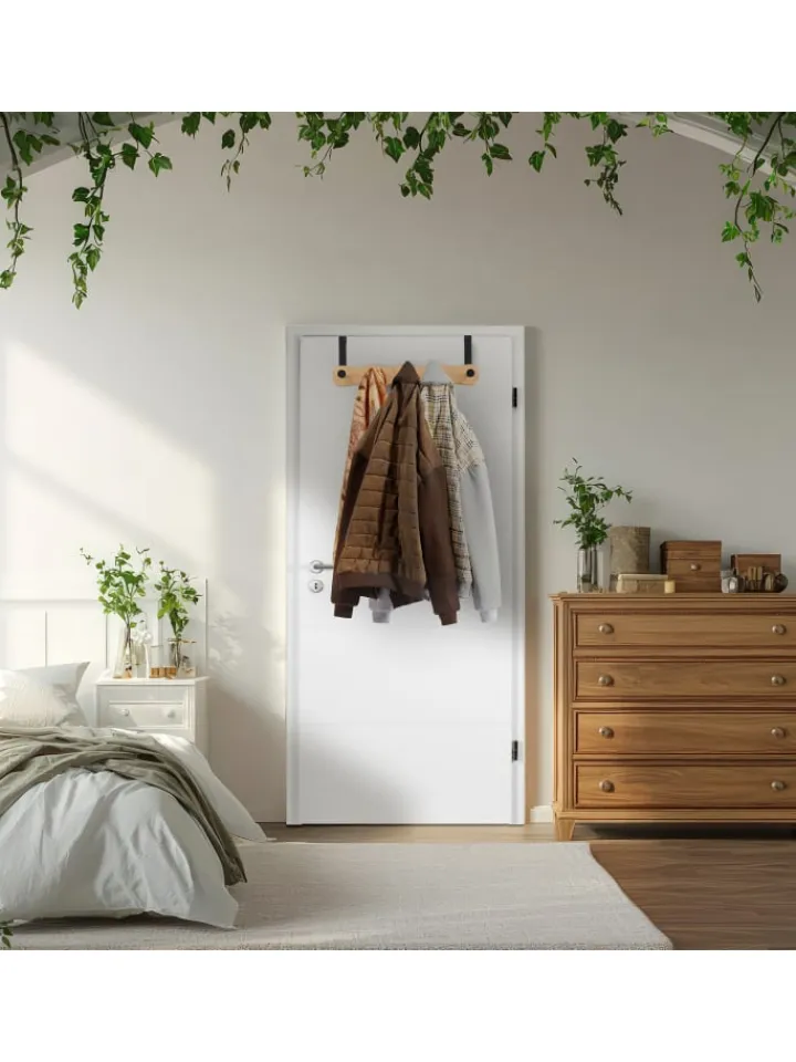 relaxdays Weitere Haushaltshelfer<Türgarderobe "5 Haken" in Natur/Schwarz - (B)40,5 x (H)14 x (T)7,5 cm