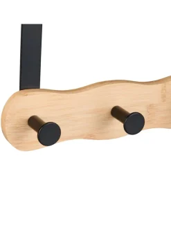 relaxdays Weitere Haushaltshelfer<Türgarderobe "5 Haken" in Natur/Schwarz - (B)40,5 x (H)14 x (T)7,5 cm