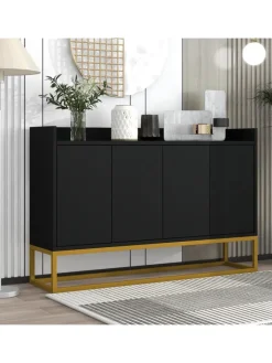 ABRIHOME Regale & Schränke<4-türiger griffloser Buffetschrank in Schwarz